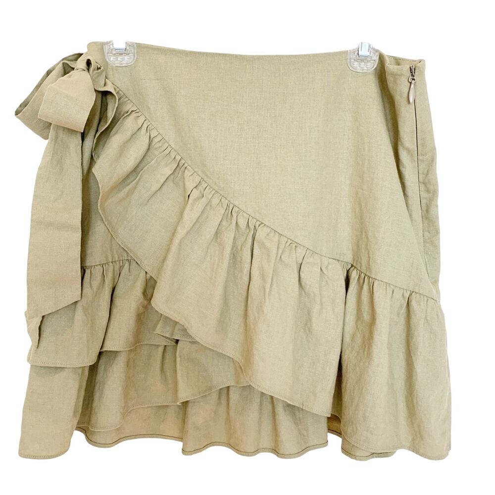 TopShop Mini Ruffle Linen Blend Wrap Skirt NWT Size 8